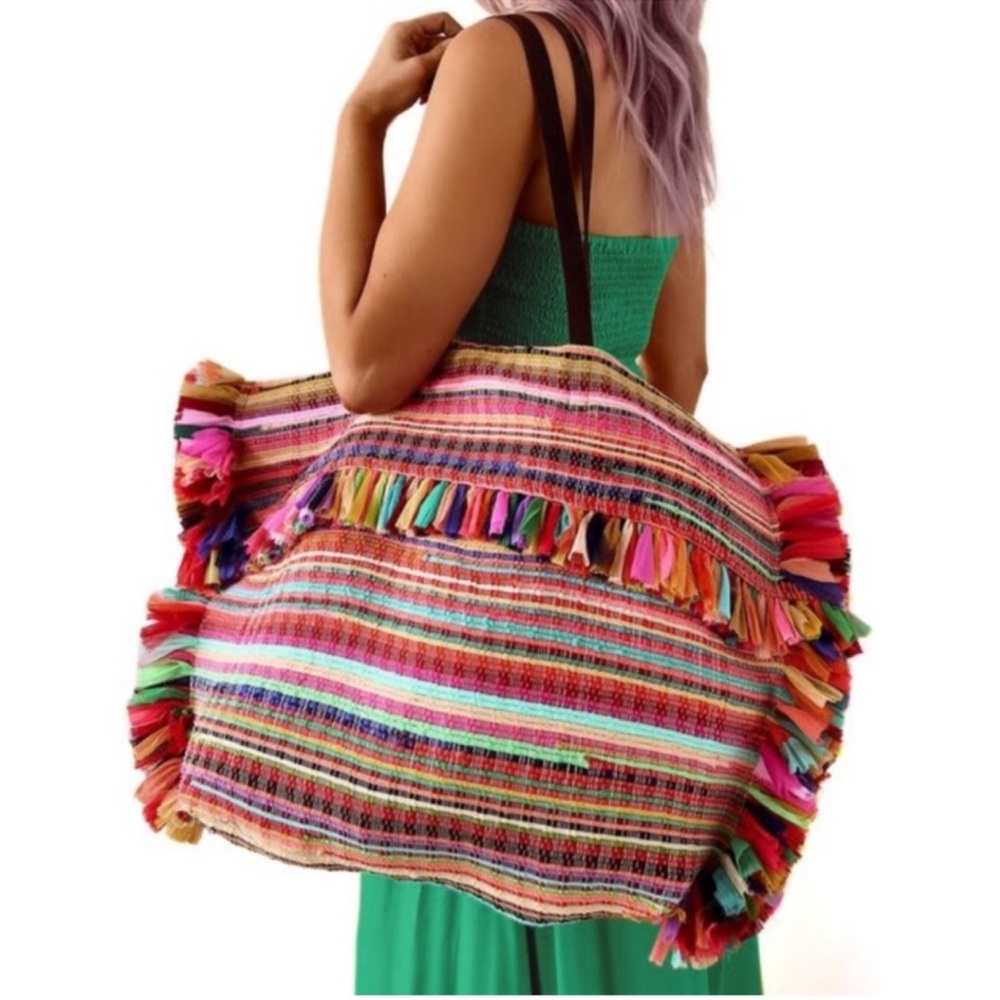 Colorful Striped Tote Bag with Matching Clutch